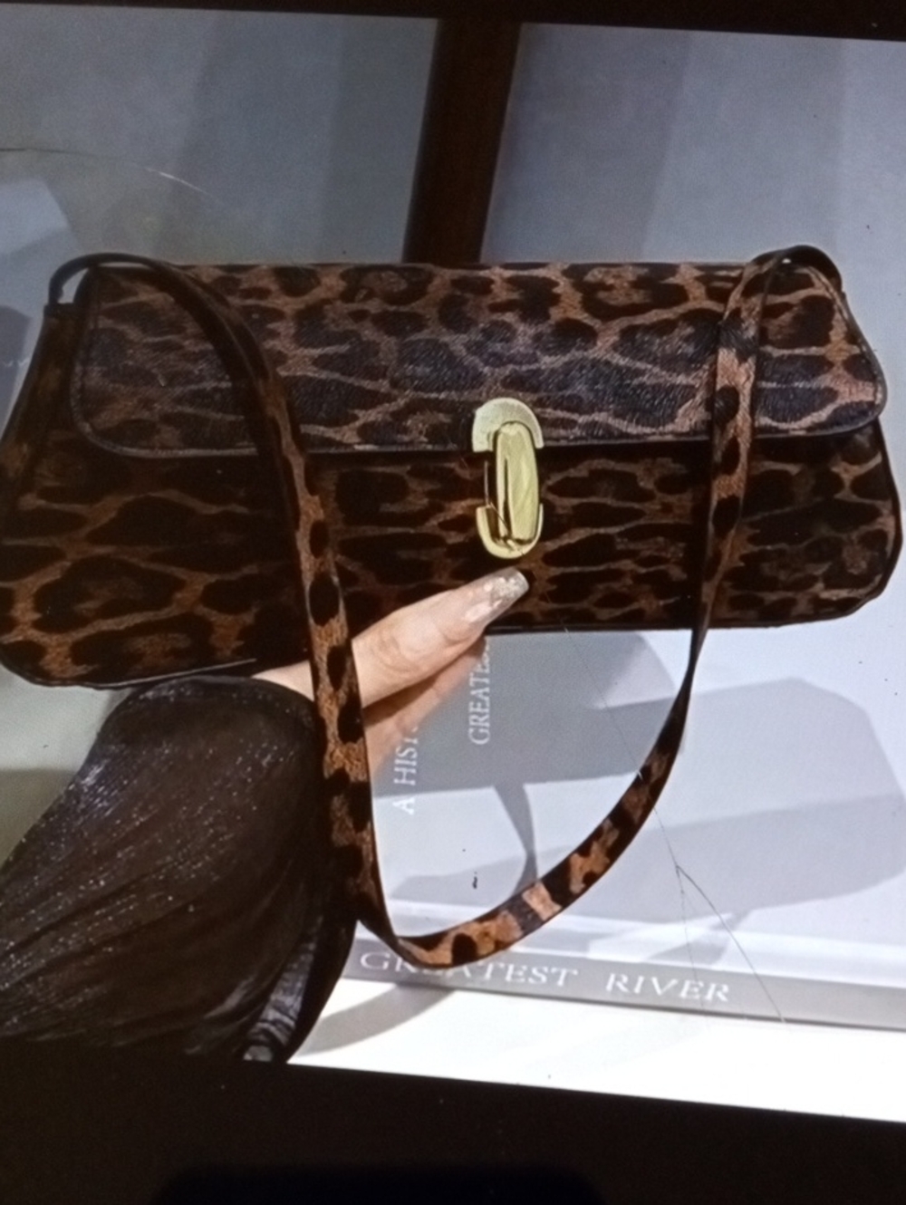 Leopard Print Shoulder Bag with Gold Hardware